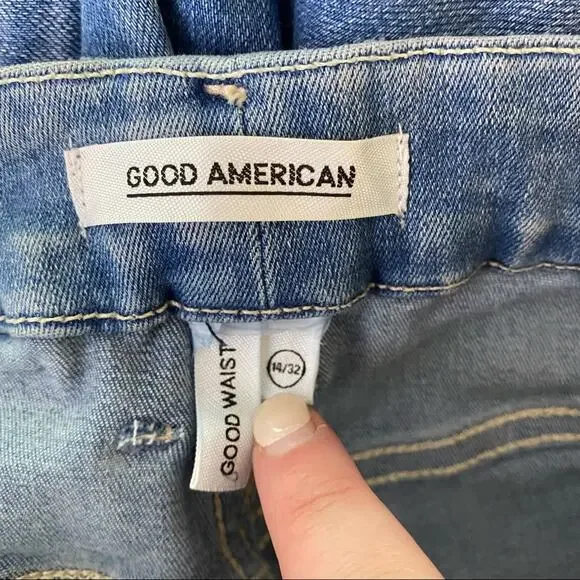 GOOD AMERICAN Good Waist Crop Raw Edge Skinny Jeans Distressed 14 / 32 - Picture 5 of 7